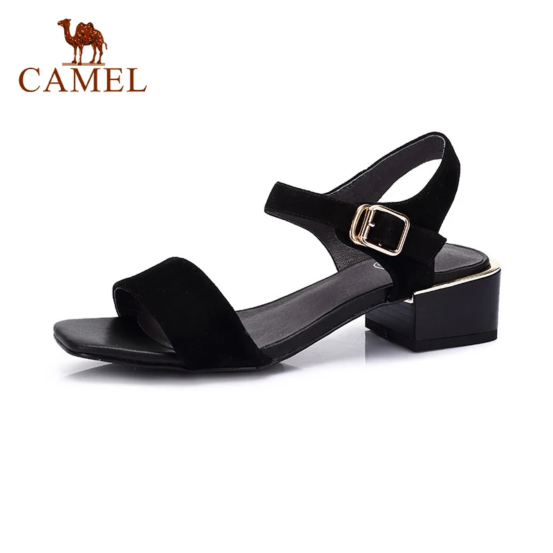 

CAMEL Spring Women New Leather Sandals Women Casual Buckle Low Heel Dress Shoes For Ladies Expose Toe Fashion Pumps Soft Comfort