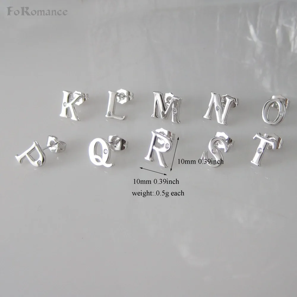 STUD LETTERS INITIAL LETTER K L M N O P Q R S T 0.39*0.39" 26 LETTERS WHITE GOLD COLOR CZ STONE PLAIN EARRING