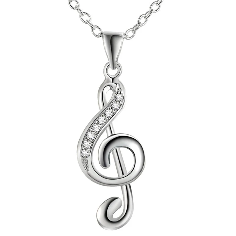 New Music Note Necklace Silver Color Zircon Musical Pendant Dainty