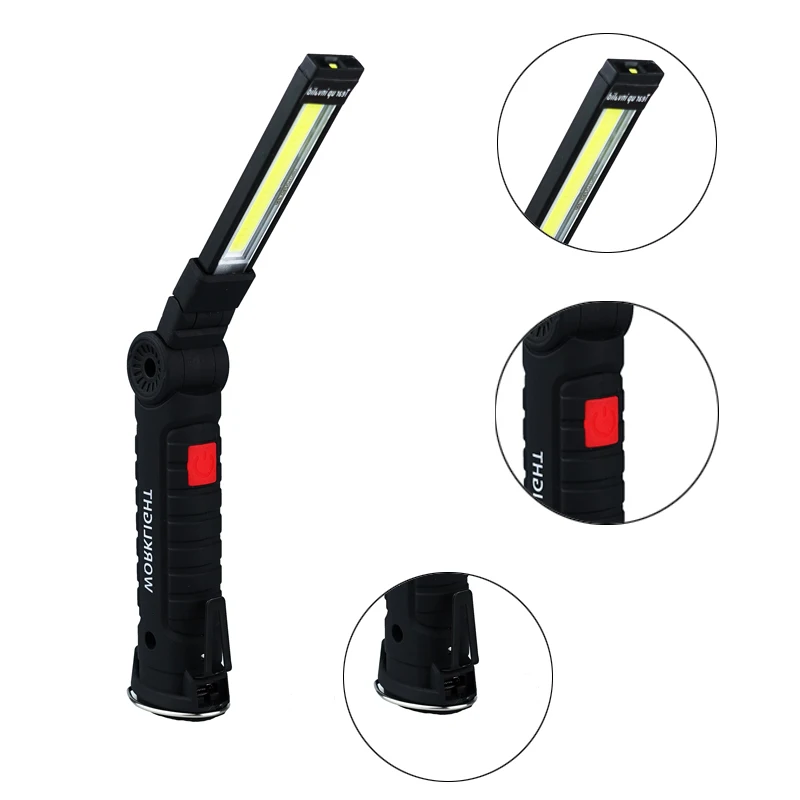 

5 Modes COB LED Work Light USB Rechargeable Magnetic Torch Flexible Inspection Lamp Worklight for Camping Ligh built-in battery
