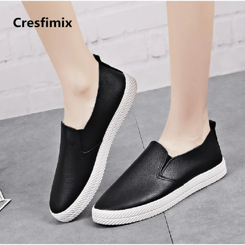 

Cresfimix femmes appartements women fashion soft pu leather slip on shoes female cool casual white spring & summer shoes a196