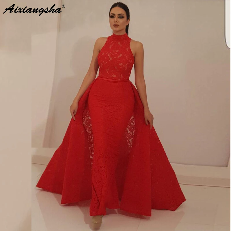 Rode Moslim Avondjurken 2019 Mermaid Hoge Hals Afneembare Rok Kant Islamitische Dubai Kaftan Saudi Arabische Lange Avondjurk Prom Rode Moslim Avondjurken 2019 Mermaid Hoge Hals Afneembare Rok Kant Islamitische Dubai Kaftan Saudi Arabische Lange Avondjurk Prom