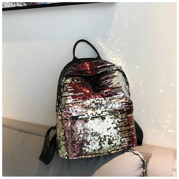 MJ Sequin Backpack Women Fashion Sequined PU Leather Backpack Travel Bag Female Shining Daypack for Teenage Girls (12)