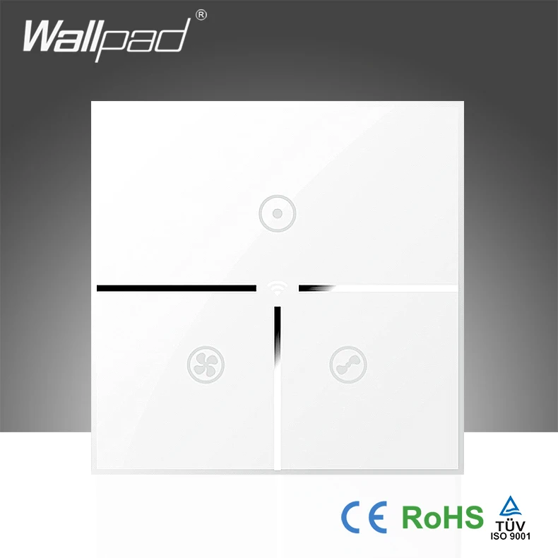 

Wallpad White Glass UK 110~250V Wireless 3 Gang Wifi Electrical Power Remote Control 3 Speed Rotary Fan Switch, Free Shipping