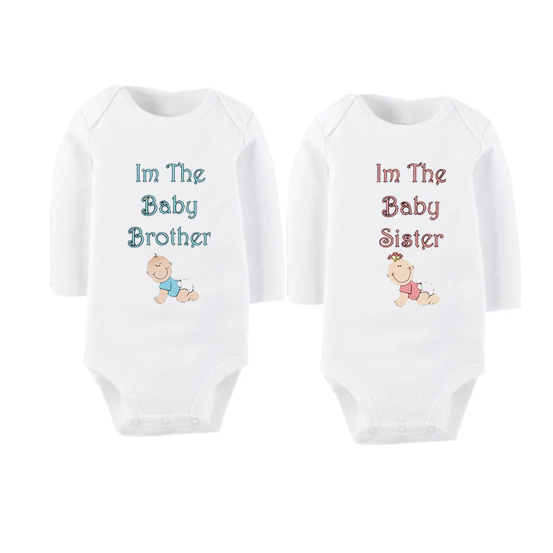 

Culbutomind I am The Baby Brother Sister Print Organic Cotton Long Sleeve Twins Baby Jumpsuit Set baby twins baby twin set