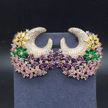 

Luxury AAA Cubic Zircon Multicolor Flower Cluster Geometric Design Elegant Stunning Earrings For Women Wedding Party Accessories