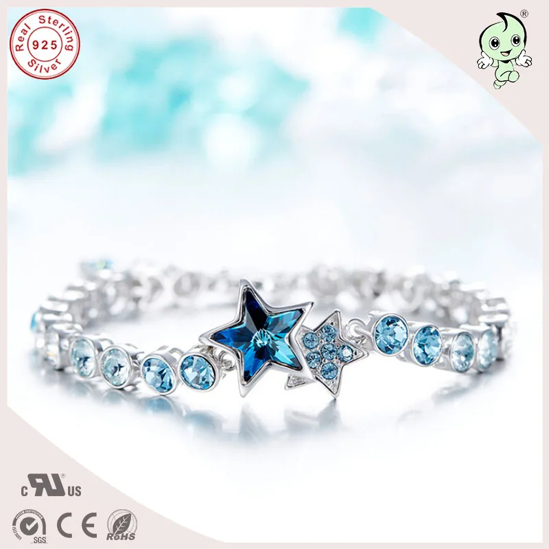 

Nice Fashion High Quality Star Blue Famous Crystals Constellation Theme 925 Sterling Silver Bracelet For Girls