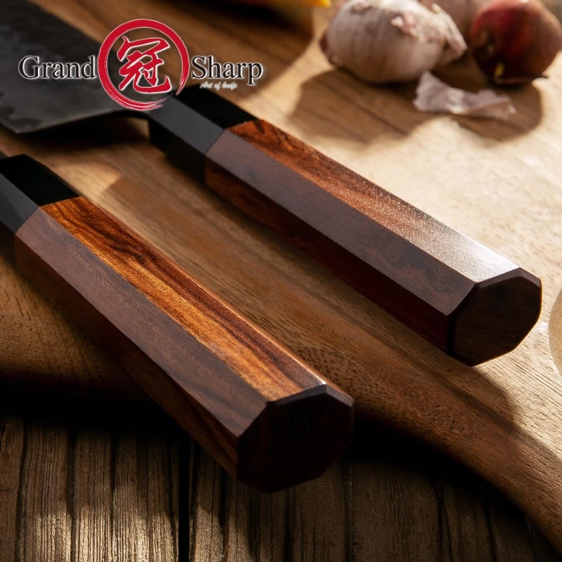  Handmade Kitchen Knives Set 3pcs 3 Layers Japanese AUS-10 Steel Chef Santoku Nakiri Knife ECO Frien - 32984438674