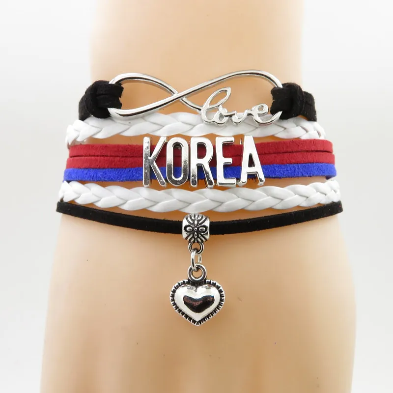 

infinity love Korea Bracelet heart Charm love Korea national Flag jewelry bracelets & bangle for woman and man