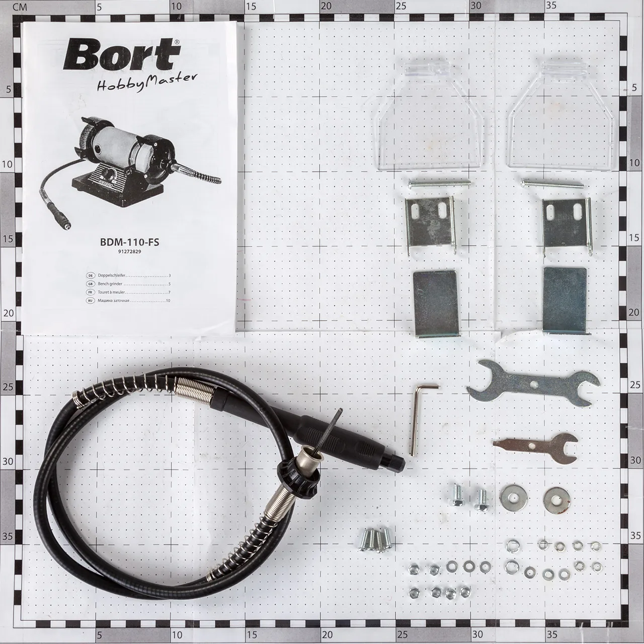 Машина заточная Bort BDM-110-FS (Мощность 120 Вт, Скорость холостого хода 9900 об/мин, гибкий вал, посадочный диаметр диска 10 мм)