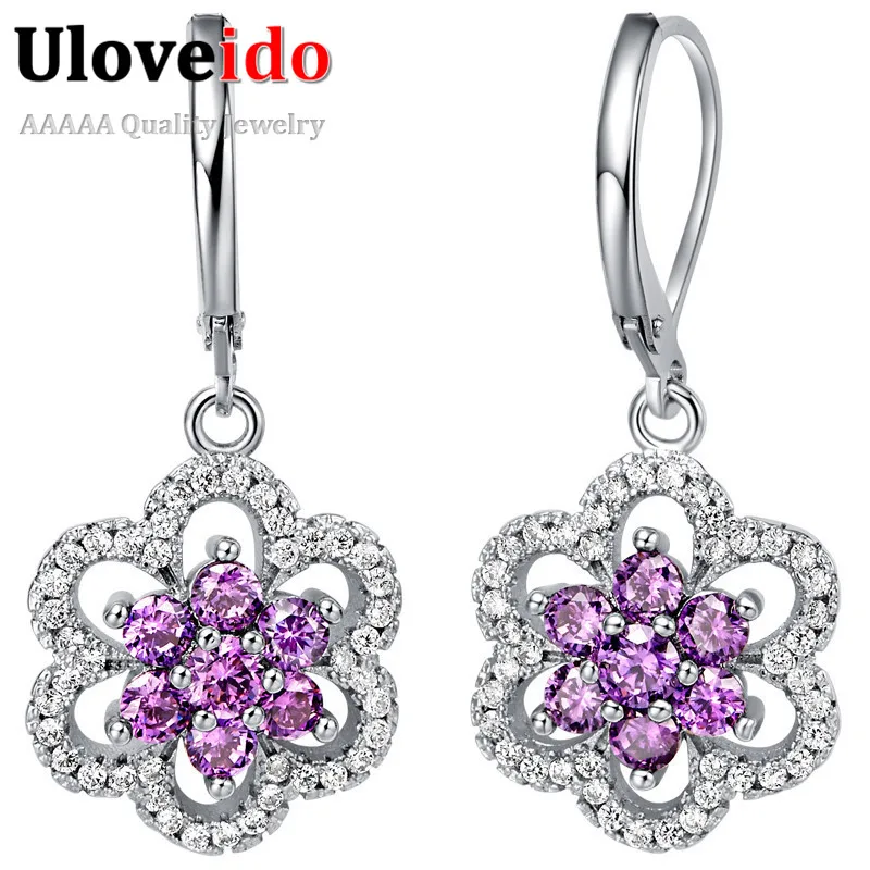 Uloveido Bijoux(украшения своими руками) каффы с цветами серьги для девочек зажимы длинные готические серьги-клипсы с фиолетовый кубический циркон ювелирных изделий Для женщин R774