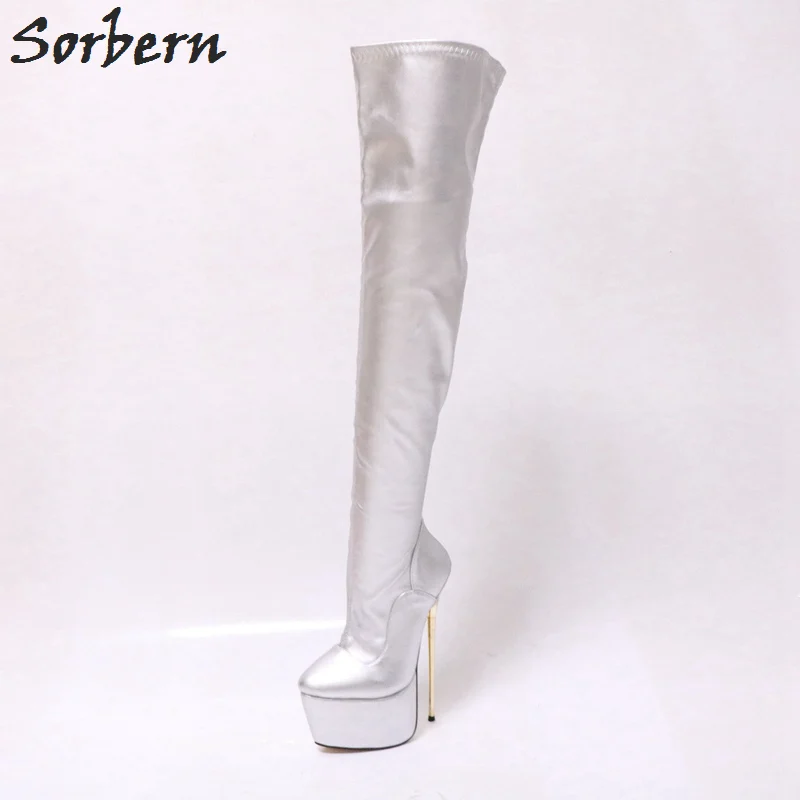 silver block heel boots