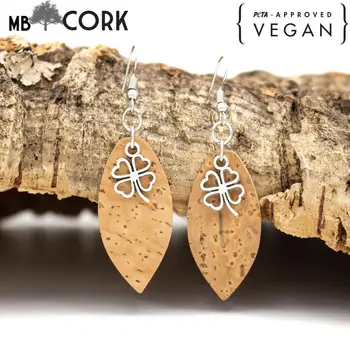 

Natural color cork leaf shape pendant and flower pendant Original handmade ladies earrings-ER-084