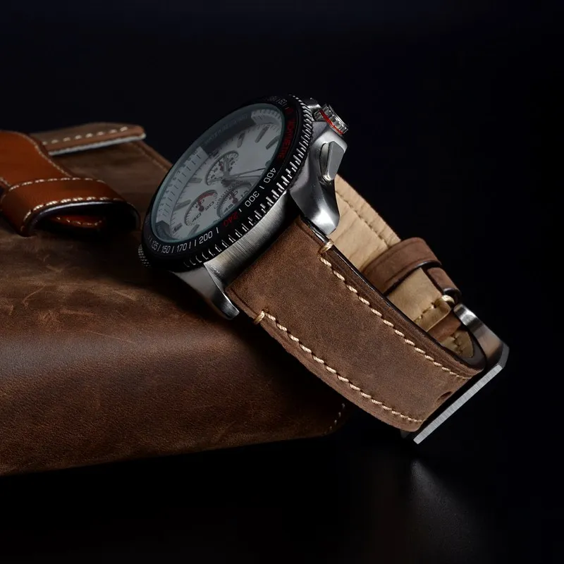 WOCCI Часы Браслет ремешок 18 мм 20 мм 22 мм 24 мм винтажные Ремешки для наручных часов для мужчин женщин коричневый седло стиль Crazy Horse кожа
