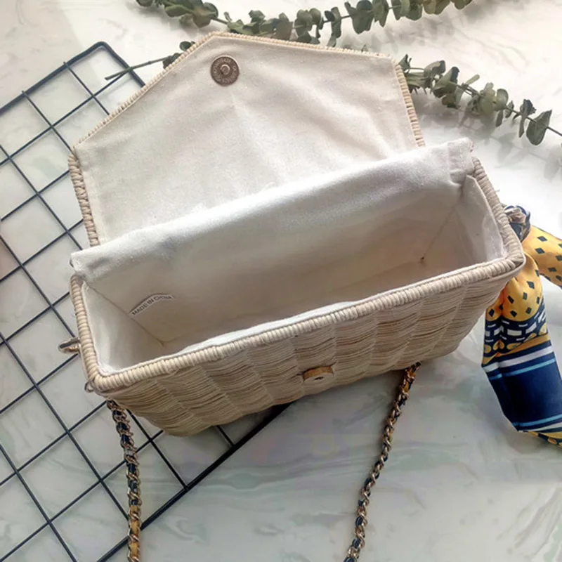 Women Ribbon Straw Bag Female Summer Rattan Handbag INS Popular Lady Casual Clutch Bag Travel Handmade Knitted Crossbody SS3135 (6)