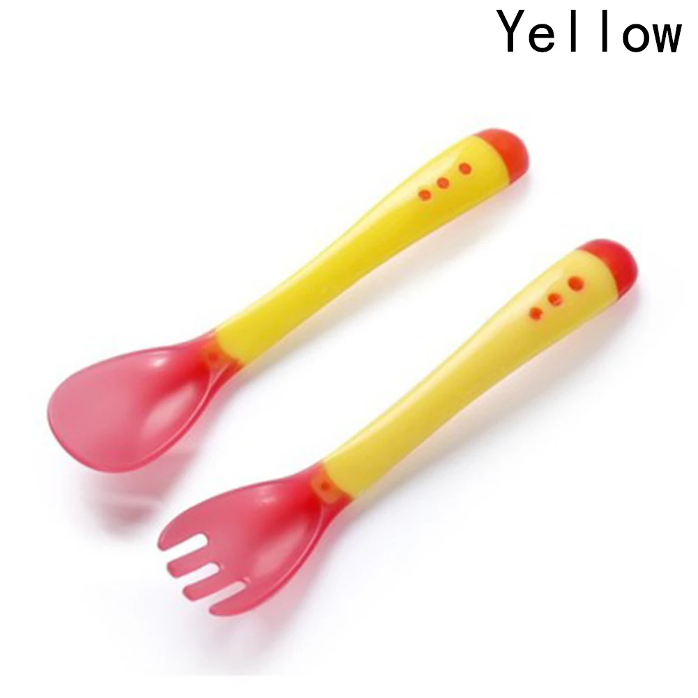 2PCS Baby Flatware Feeding Spoon Temperature Sensing Spoon + Fork Sets