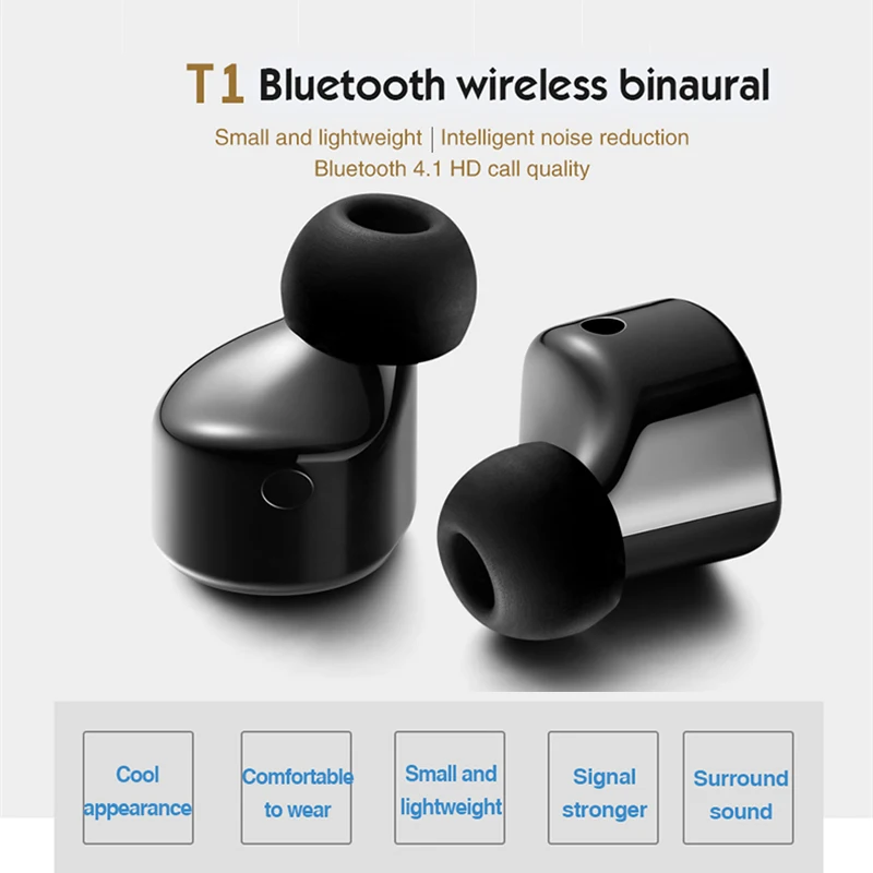 M J T1 2 Pcs Bluetooth Earphone True Wireless Stereo Headset Support TWS Smart Noise Reduction With Mic For Iphone X Samsung