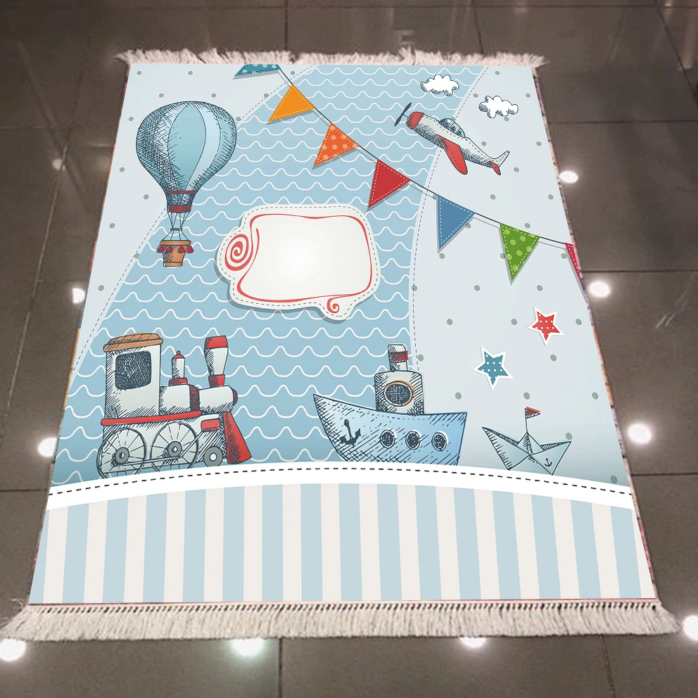 Еще синий шар Поезд корабль самолеты линии 3d принт, микроволокно Нескользящие сзади моющиеся декоративные Kilim детская комната коврик ковер