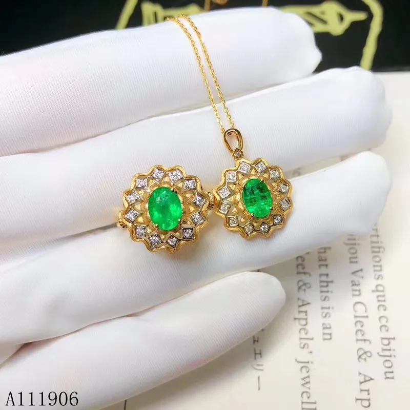 

KJJEAXCMY boutique jewelry 925 sterling silver inlaid natural emerald female ring necklace pendant support re-examination new lu