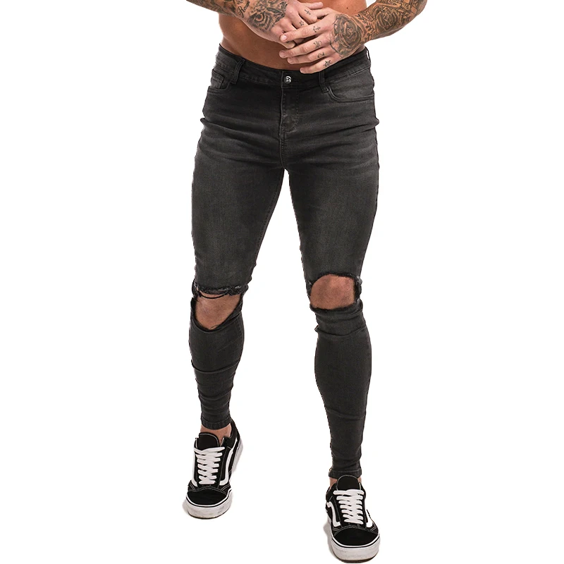 Mens Jeans SALE Black Ripped For Men Stretch Ankle Tight Drop Supply