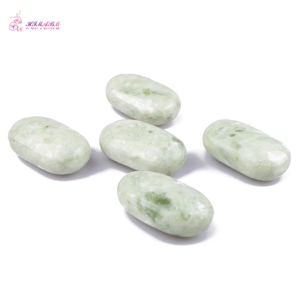 HIMABM 5 Pieces Natural Light Green Xiuyan Jade Hot Spa Basalt Stone Massage Basalt Stone Lava Rocks 93*55*36mm HIMABM 5 Pieces Natural Light Green Xiuyan Jade Hot Spa Basalt Stone Massage Basalt Stone Lava Rocks 93*55*36mm