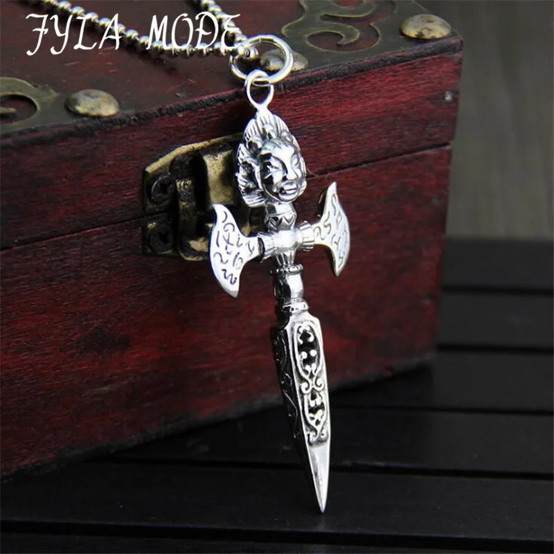 

FYLA MODE S925 Sterling Silver Thai Buddhist Tantric adder Vajra, Phurba Jiangmo Chu, Prong Tau pestle 72.3*30.3MM 23.80G XJF053