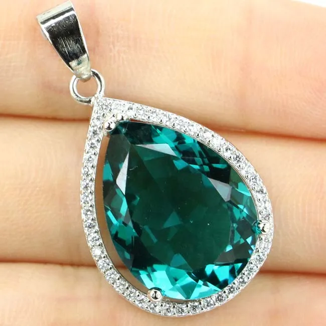 

Elegant Pink Tourmaline, White CZ Wedding 925 Gold Silver Pendant 24x12mm