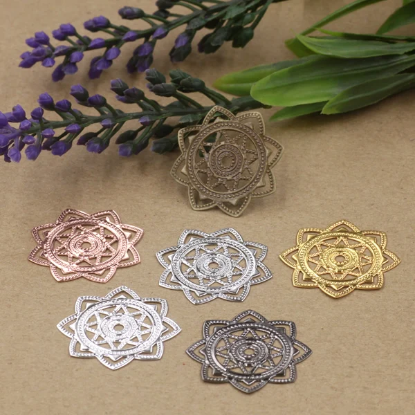 

30mm Filigree Turntable Pendant Copper with Antique Bronze/Silver/Rose Gold/Black Petals,Handmade Hairpin Parts Vintage Jewelry