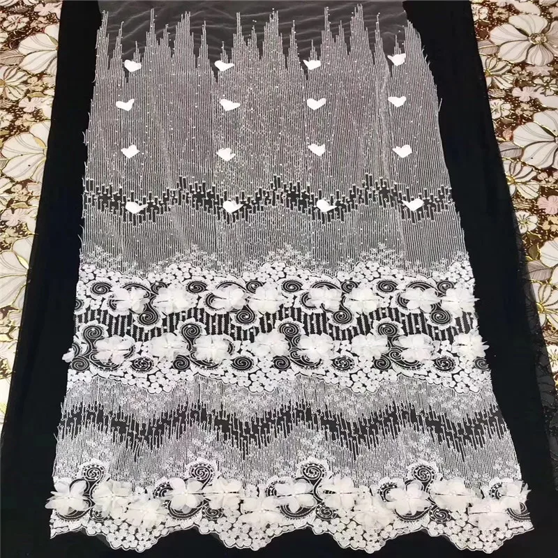 

Nigerian White Lace Fabric Beaded African Net Lace 2018 High Quality Lace 3d Flower Embroidered Tulle Dress Lace Fabric X1040-1