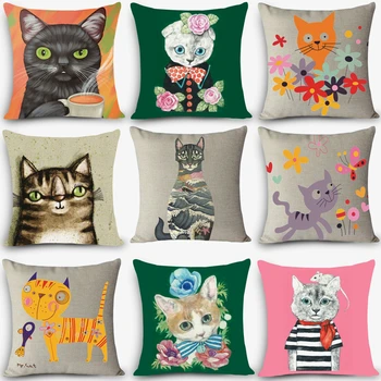

Wholesale cheap price cushions beauty cat Print Home Decorative Cushion Throw Pillow Vintage Cotton Linen Square Pillow MYJ-D7