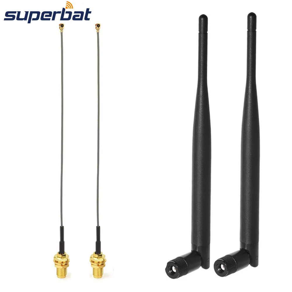 

Superbat Dual Band WiFi 2.4GHz 5.8GHz 6dBi RP-SMA Antenna+15cm IPX U.FL Cable for Wirless Router Network Wlan&AP Hotspot 2 Set