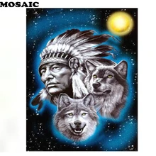 Волк и индийцы, алмазная вышивка полный квадратный алмаз, 5D DIY алмазная живопись наборы вышивки крестом на заказ Фото Мозаика Настенный декор