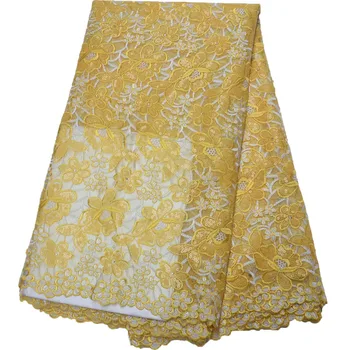

Beautiful Lace fabrics Latest style embroidery african tulle lace gold sequins fabric for wedding dress HJ838-1