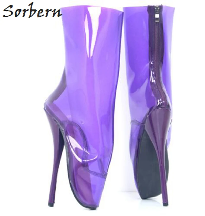 

Sorbern Women Ankle Boots Fetish Ballet Heels Boots PVC 18cm High Heels Zipper Plus Size Custom Color Unisex Boots