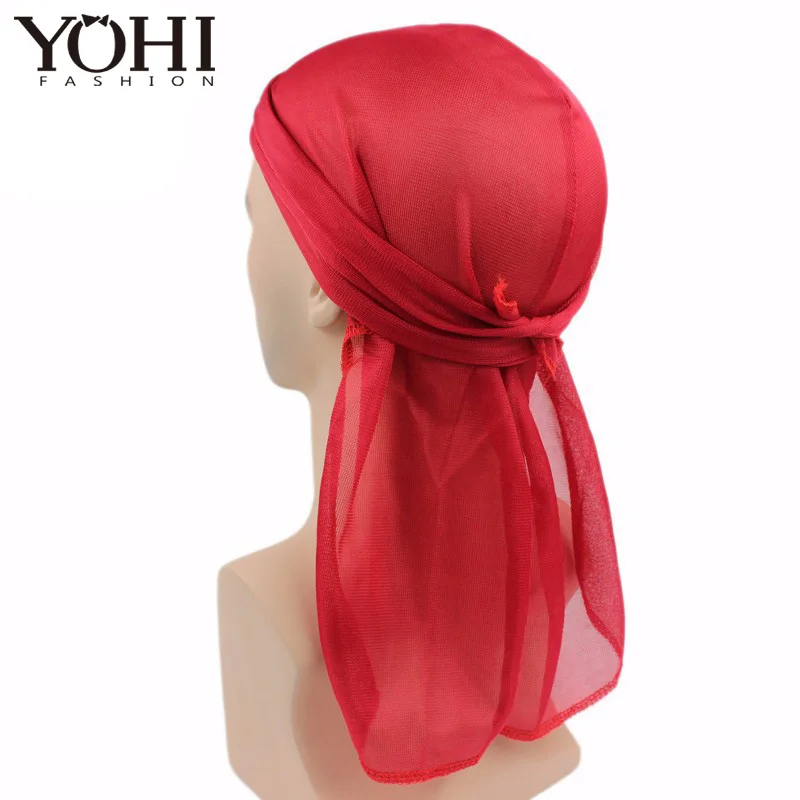 Новые Модные Горячая Распродажа атласные Durag мужские удлиненная шапка хип-хоп Du Doo Rag Hat Tie Down tail для мужчин аксессуары для волос - Цвет: Красный