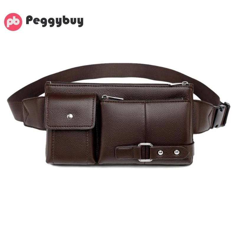 

Vintage Solid Color Shoulder Waist Fanny Belt Packs Leather Men Chest Bags Casual Travel Bag Men's Waist Fanny Pack Bags