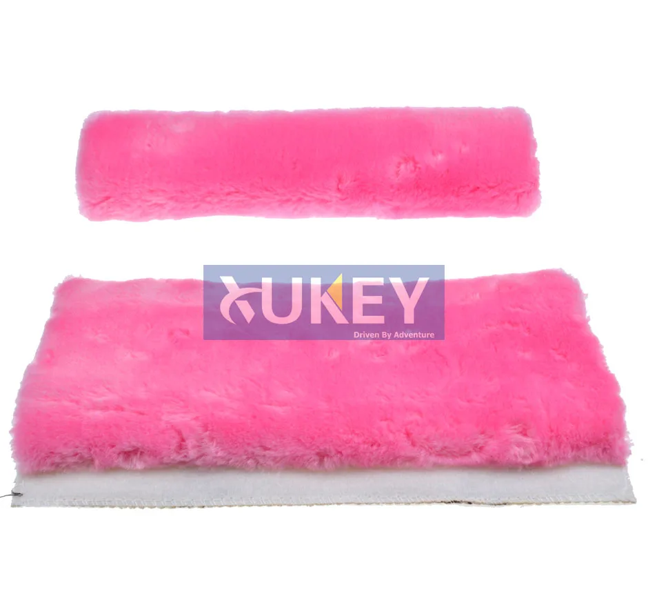 XUKEY Faux Sheepskin Wool Fur Auto Car Seat Belt Shoulder Pads Cover Winter Fluffy Harness Seatbelt Seat Covers Car Styling Pink