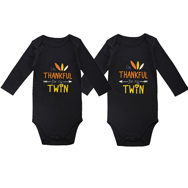 

Culbutomind Cotton Long Sleeve I'm THANKFUL For My TWIN Set of 2 Baby Body suits Twin Thanksgiving Outfits Baby Jumpsuit
