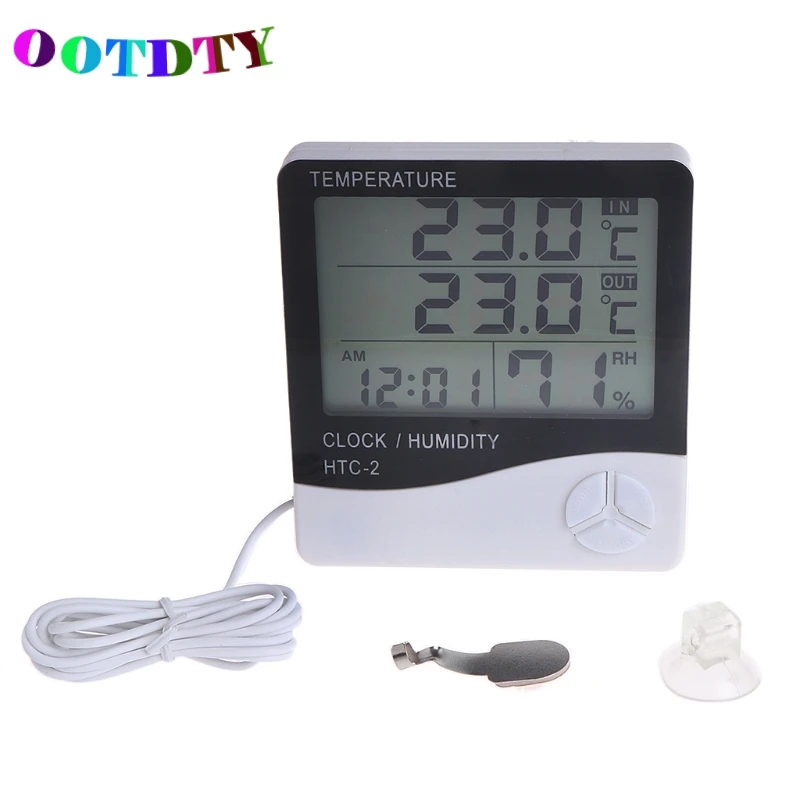 

OOTDTY Digital LCD Temperature Humidity Meter Clock Electronic Thermometer Hygrometer Drop Shipping Support
