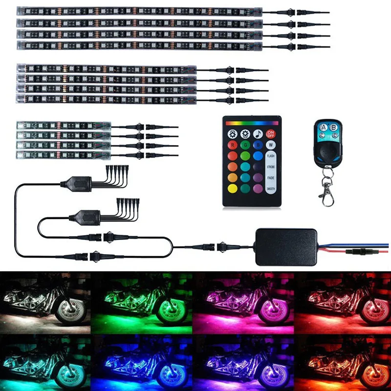 Lampe à bande néon LED pour moto, contrôle vocal RVB, lumières lumineuses,  kit de bandes néon flexibles, télécommande sans fil, étanche, 5050SMD, 12  pièces - AliExpress