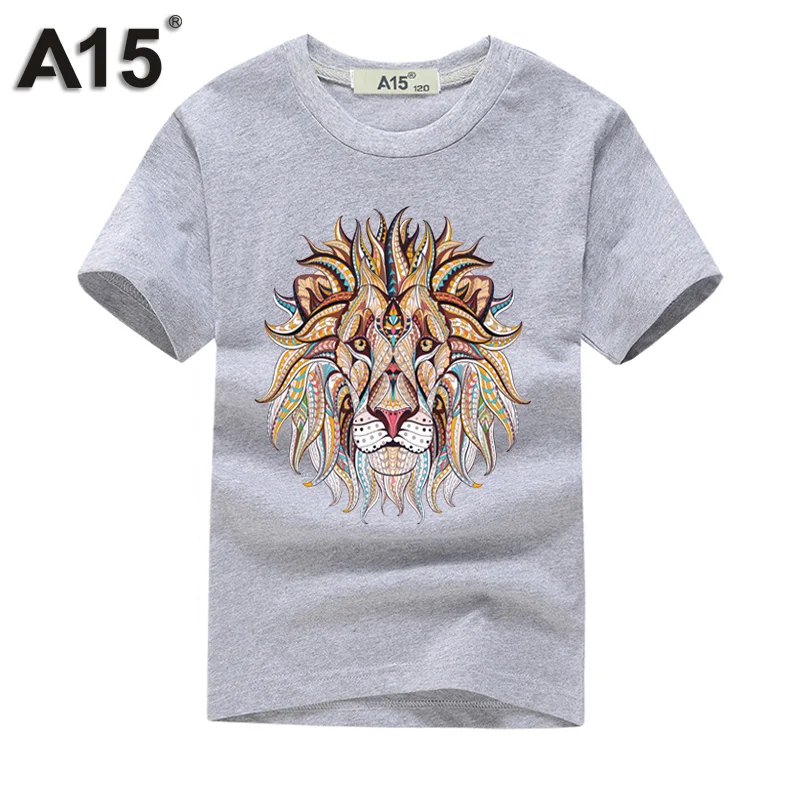 A15 детская одежда для маленьких мальчиков футболки летние принтом «перья» повседневные футболки для девочек футболка хлопок, большой размер на возраст 6, 8, 10, 12 лет до 14 лет - Цвет: T0015Gray