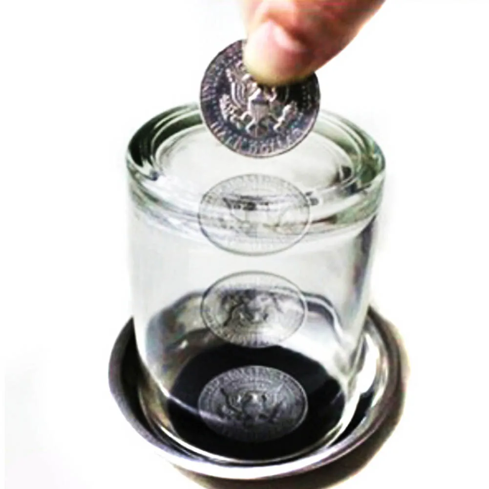 

Magic Trick Props Coin Penetrates Into The Cup Tricks The Good Stretch COINS Through The Glass Magical Steel Cup Mat