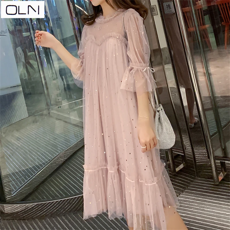 Платье oln, корейское платье Vestidos, Новое поступление,, новое летнее платье для беременных, Сетчатое платье феи, супер-Йо, домашнее украшение, цельнокроеное платье