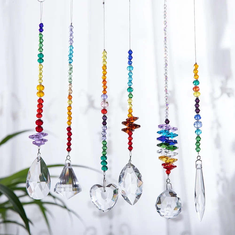 H& D упаковка из 6, красочная хрустальная люстра Suncatchers подвесной орнамент чакра хрустальные подвески для дома, офиса, украшения сада