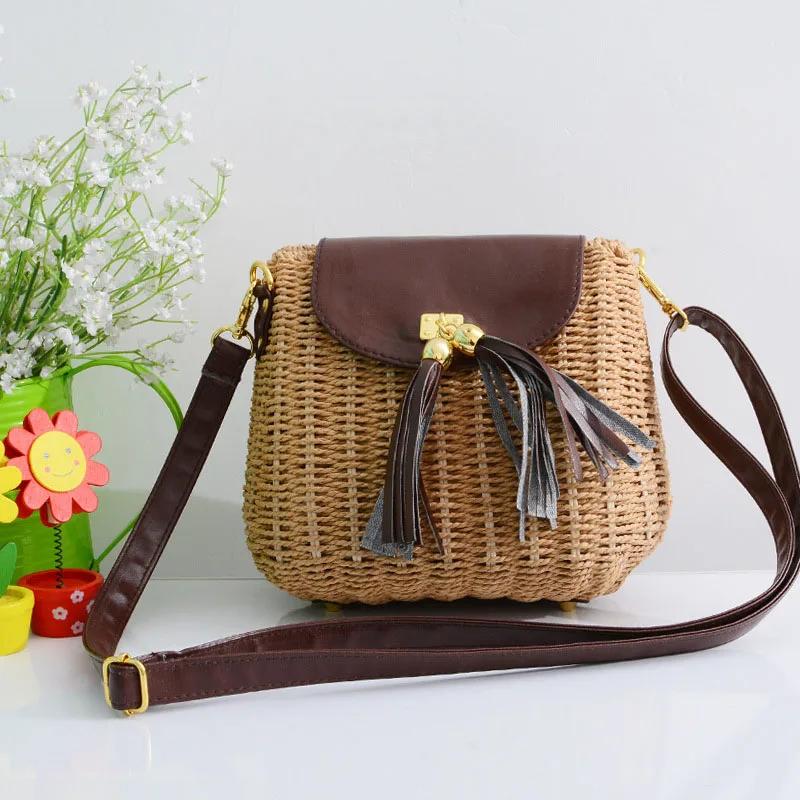 New Women Tassel Straw Bags Bohemian Female Vintage Rattan Knitted Handbag Summer Beach Lady Casual Weave Shoulder Bag SS3161 (2)