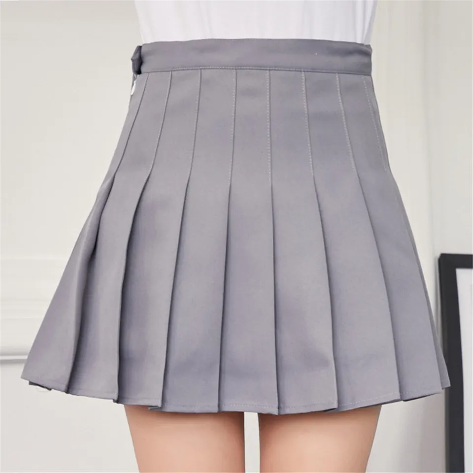Новые летние Бальные плиссированные юбки Harajuku, джинсовые юбки, однотонная трапециевидная Матросская юбка размера плюс, японская школьная форма