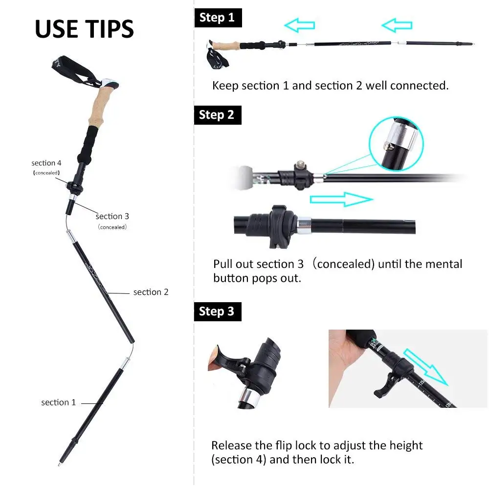  Ultra-light Adjustable Walking Sticks Telescopic Trekking Hiking Poles Climbing SkiingTrekking Collapsible Pole