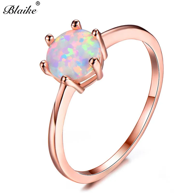 

Blaike Charming White Fire Opal Stone Rings For Women Vintage Rose Gold Filled Rainbow Birthstone Ring Simple Fashion Jewelry