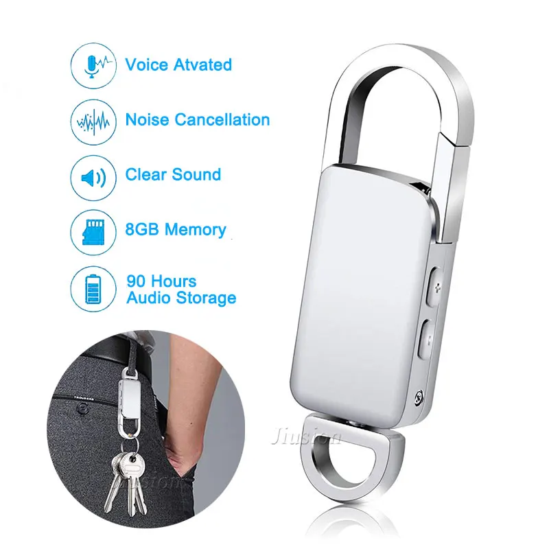 

Mini Keychain Digital Voice Recorder Voice Activated Recording 8GB USB Metal Casing Audio Sound Key Chain Dictaphone MP3 Player