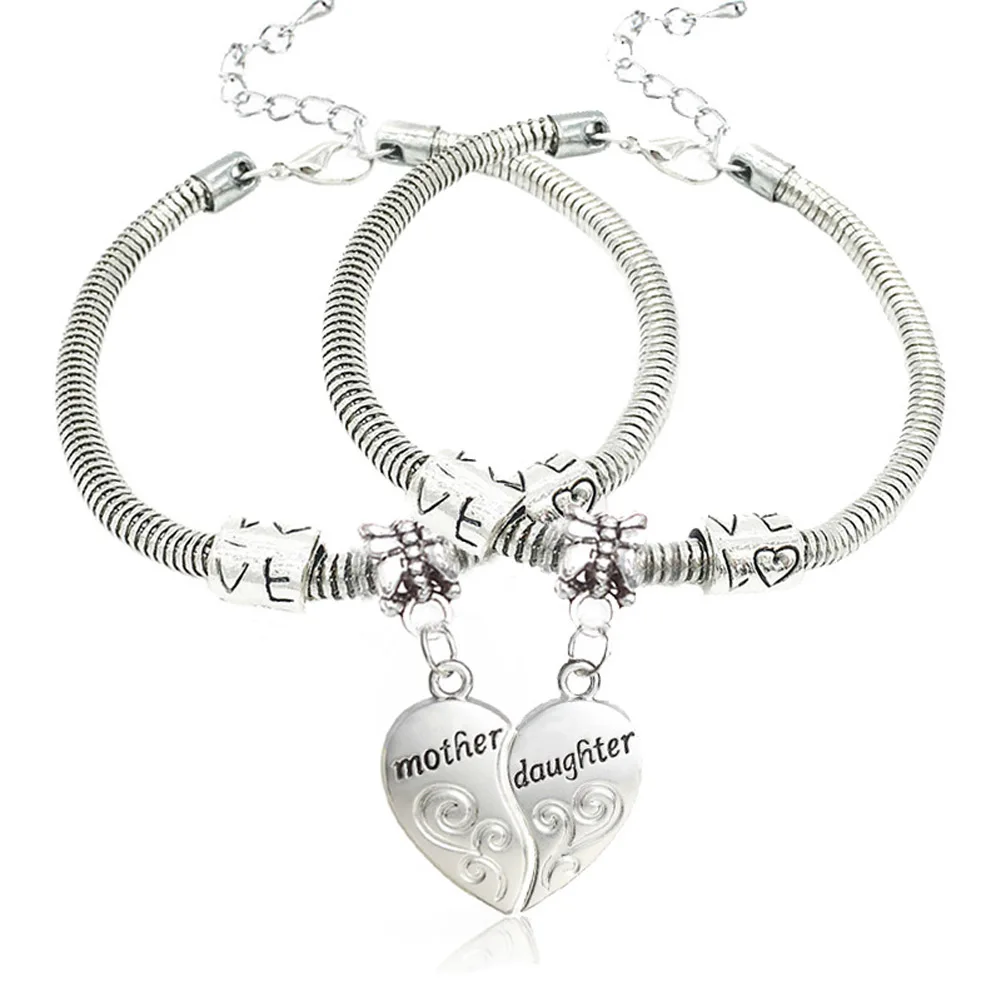 2pcs Set Por Antique Silver Flower Mother Daughter Love Heart 2pcs Set Por Antique Silver Flower Mother Daughter Love Heart Bangle Bracelet Charm Jewelry Gift In Bracelets From Accessories On